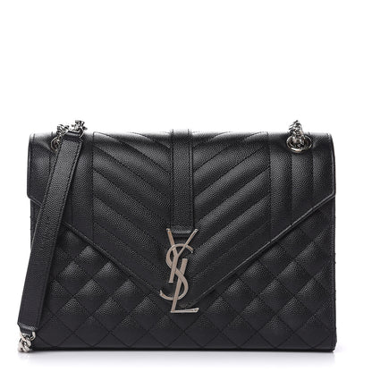 Saint Laurent Grain De Poudre Textured Mixed Matelasse Triquilt Medium Monogram Satchel Black 1 of 9
