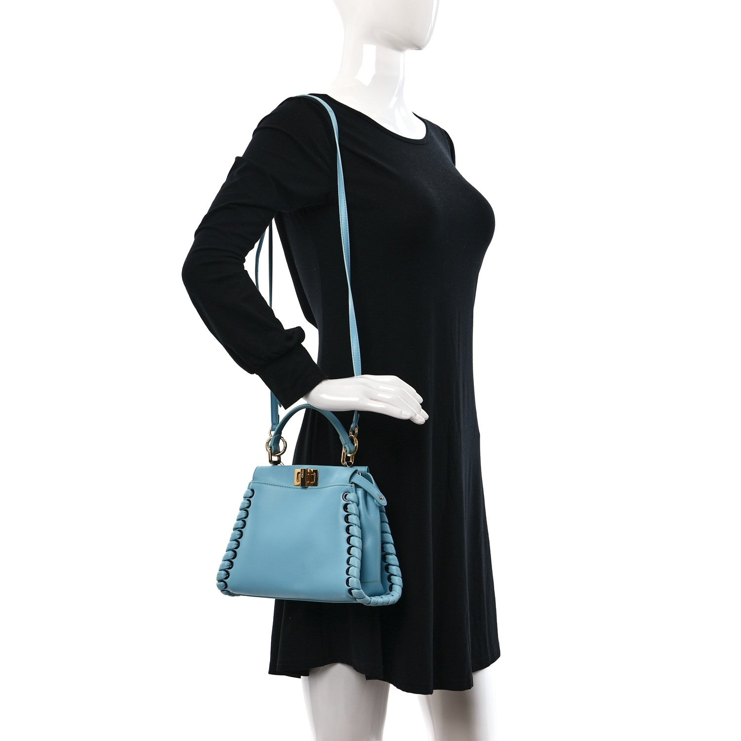 Fendi Nappa Lace Up Mini Peekaboo Iconic Satchel Turchese 3 of 10