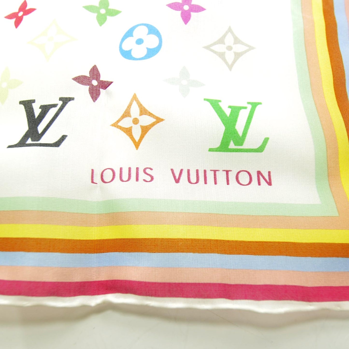 Silk Monogram Multicolor Scarf White