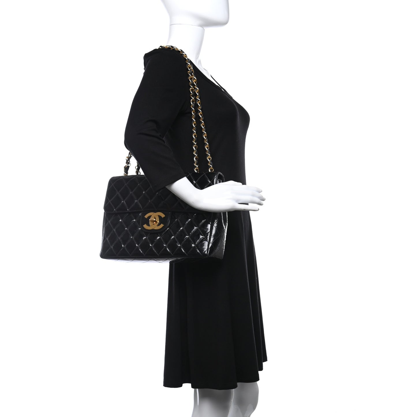 Patent Quilted XL Jumbo Single Flap Black