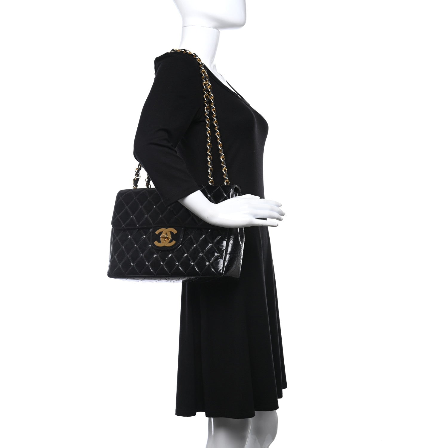 Chanel Patent Quilted XL Jumbo Single Flap Black 2 of 15
