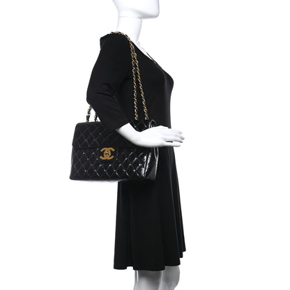 Chanel Patent Quilted XL Jumbo Single Flap Black 2 of 15
