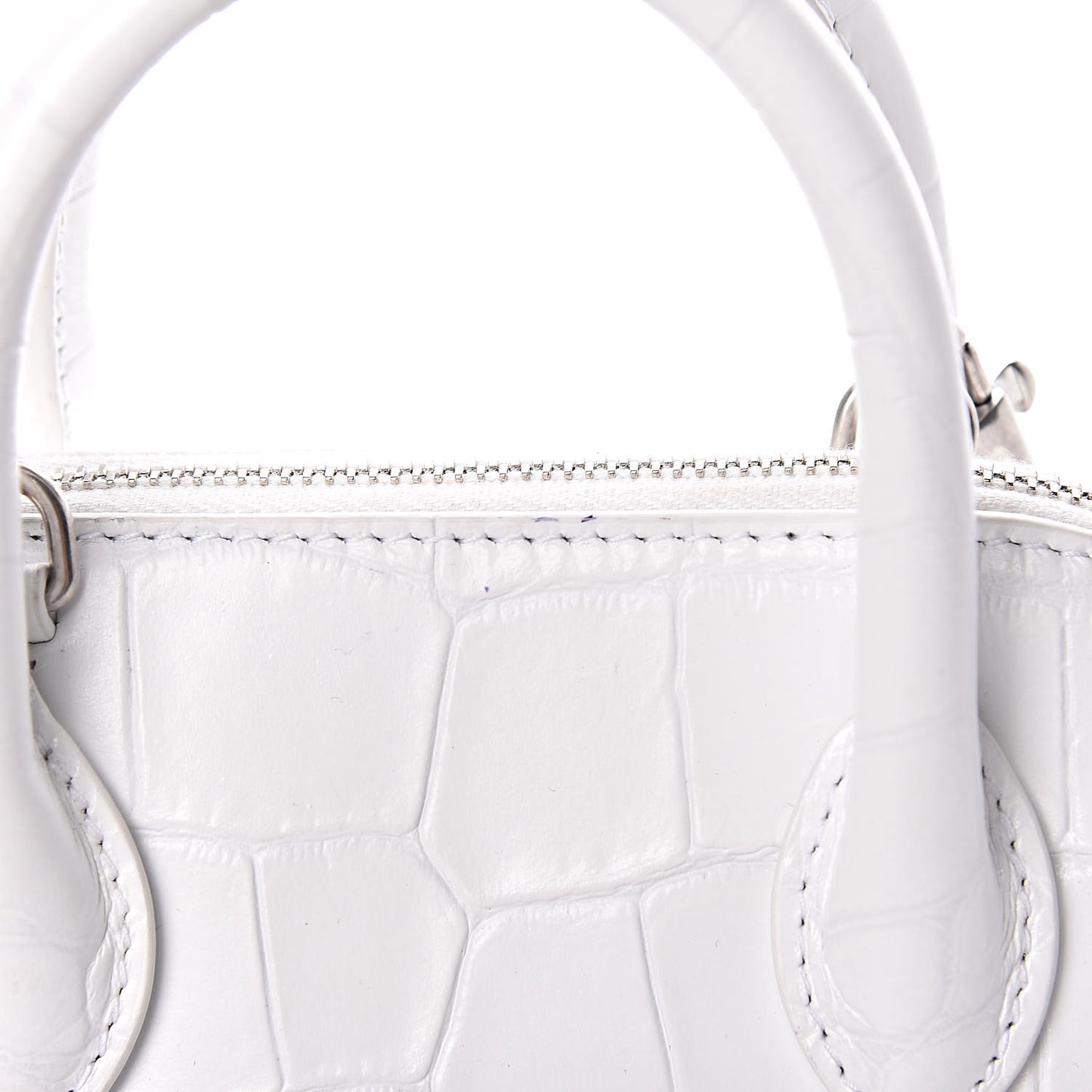 Calfskin Crocodile Embossed XXS Ville Top Handle Bag White Black