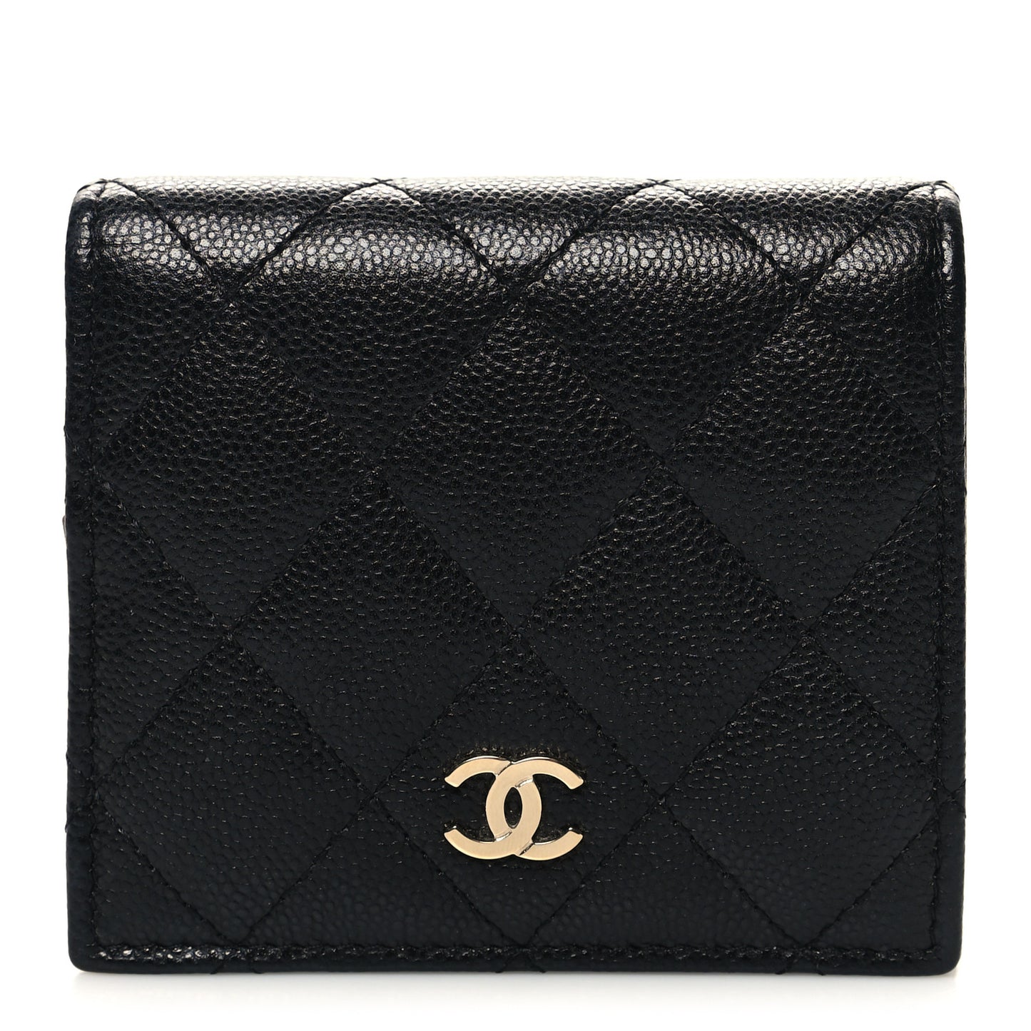 Caviar Quilted Compact Bifold Wallet Black