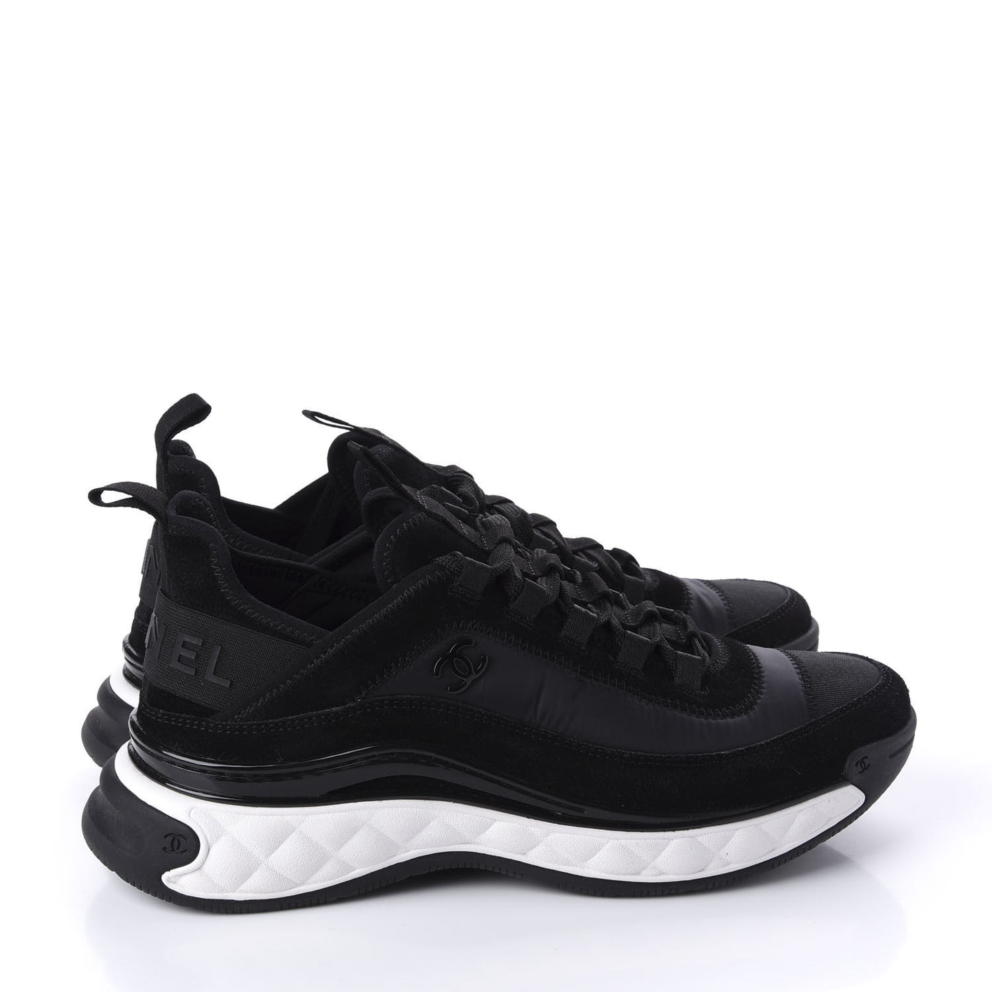 Fabric Calfskin Suede CC Sneakers 39.5 Black