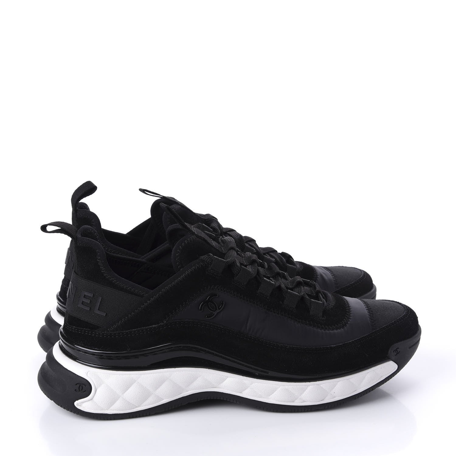 Chanel Fabric Calfskin Suede CC Sneakers 39.5 Black 4 of 10