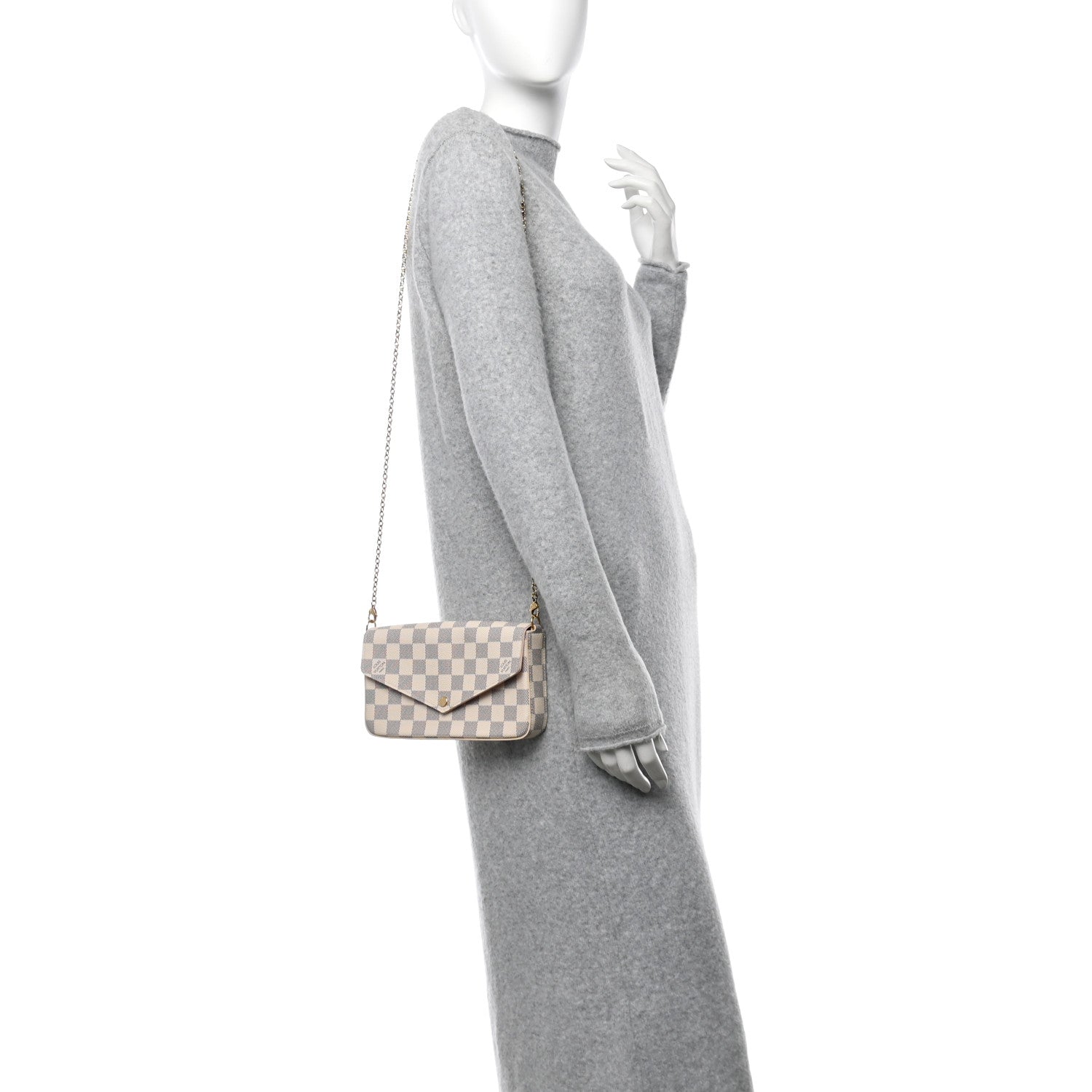 Louis Vuitton Damier Azur Pochette Felicie Chain Wallet Rose Ballerine 2 of 12