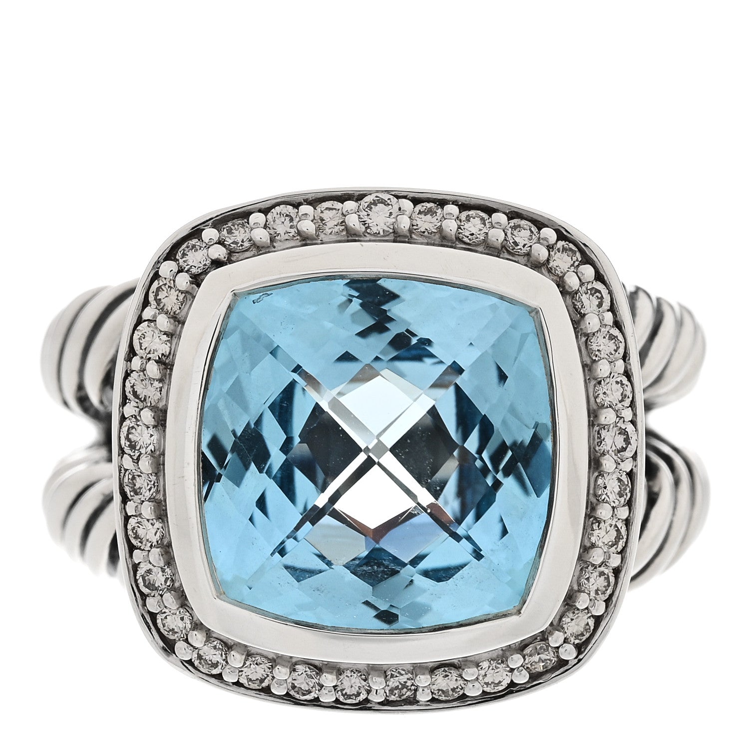 David Yurman Sterling Silver Diamond Blue Topaz 11mm Albion Ring 52 6 1 of 5