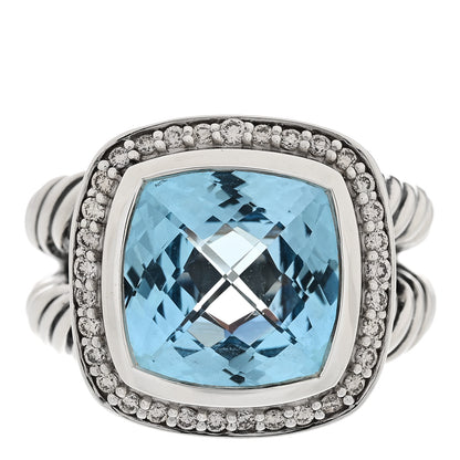 David Yurman Sterling Silver Diamond Blue Topaz 11mm Albion Ring 52 6 1 of 5