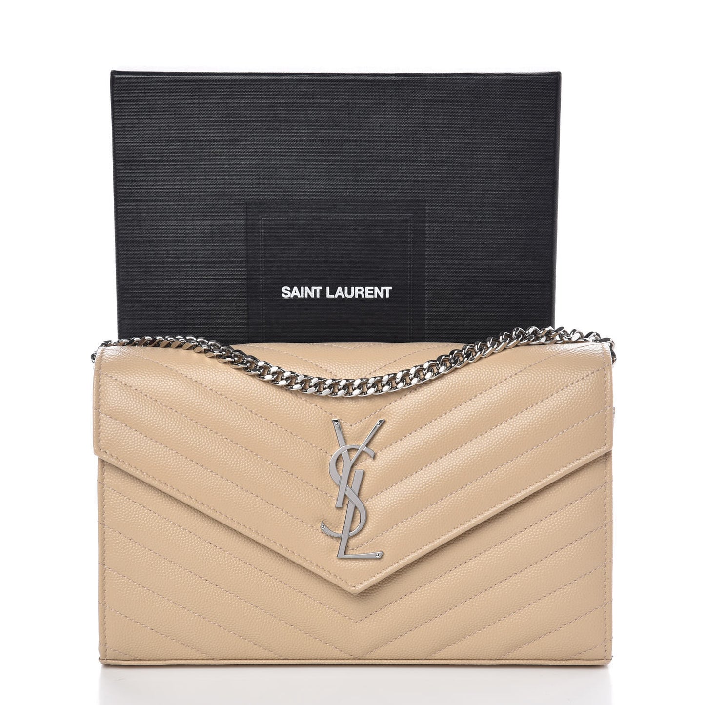 Grain De Poudre Matelasse Chevron Monogram Chain Wallet Nude Powder