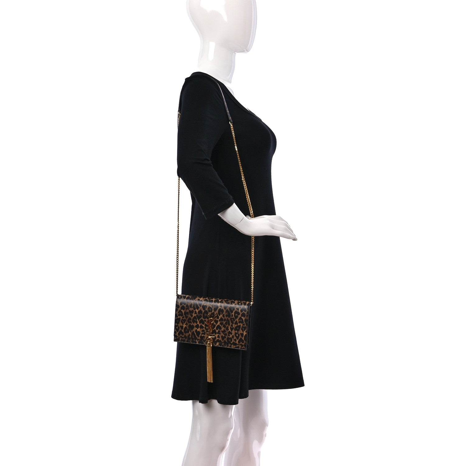 Saint Laurent Calfskin Heart Leopard Print Classic Monogram Kate Tassel Satchel Toffee 3 of 8