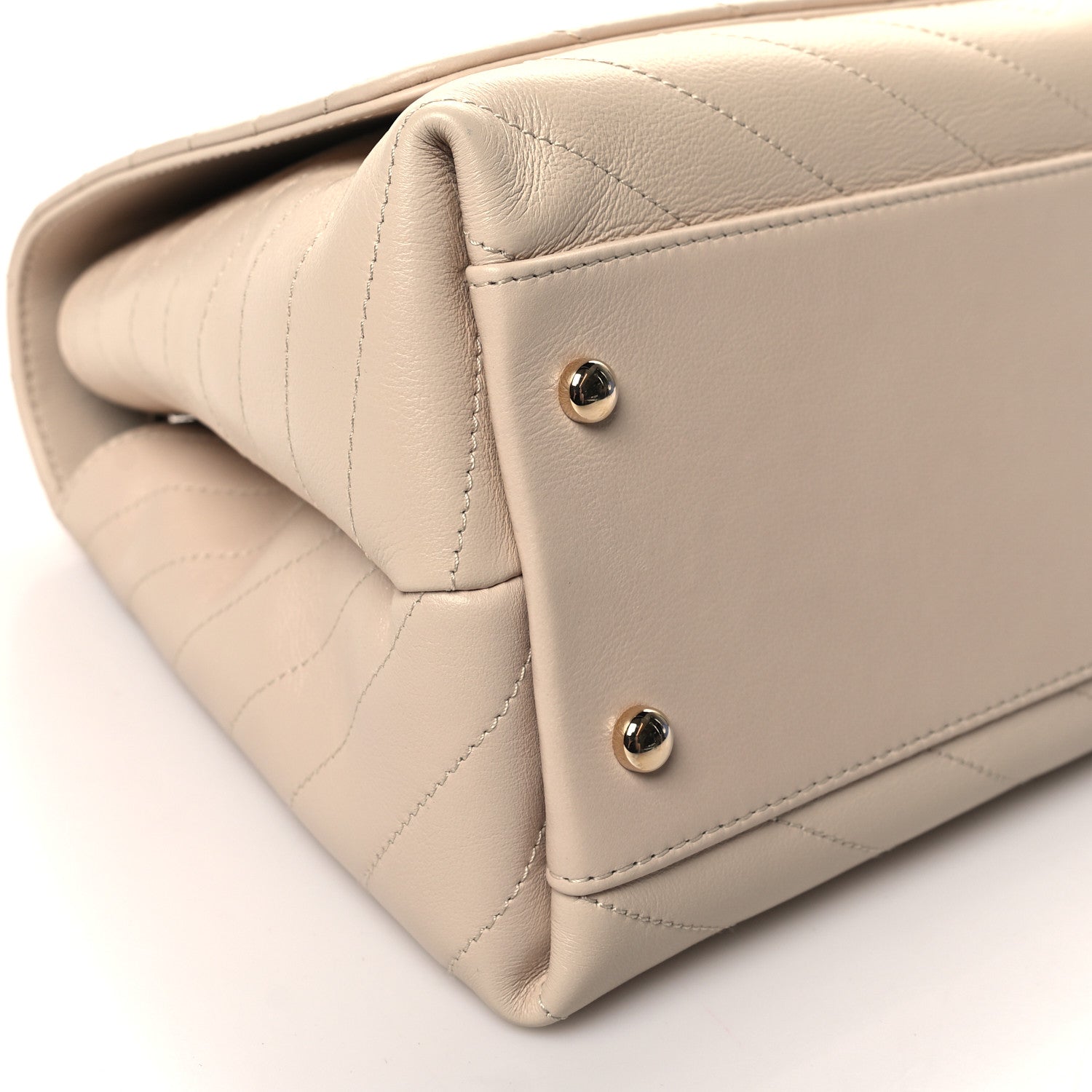 Chanel Grained Calfskin Stitched Medium Chevron Chic Top Handle Flap Beige 10 of 11