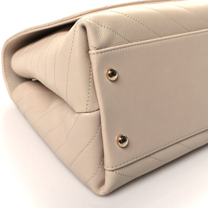 Chanel Grained Calfskin Stitched Medium Chevron Chic Top Handle Flap Beige 10 of 11