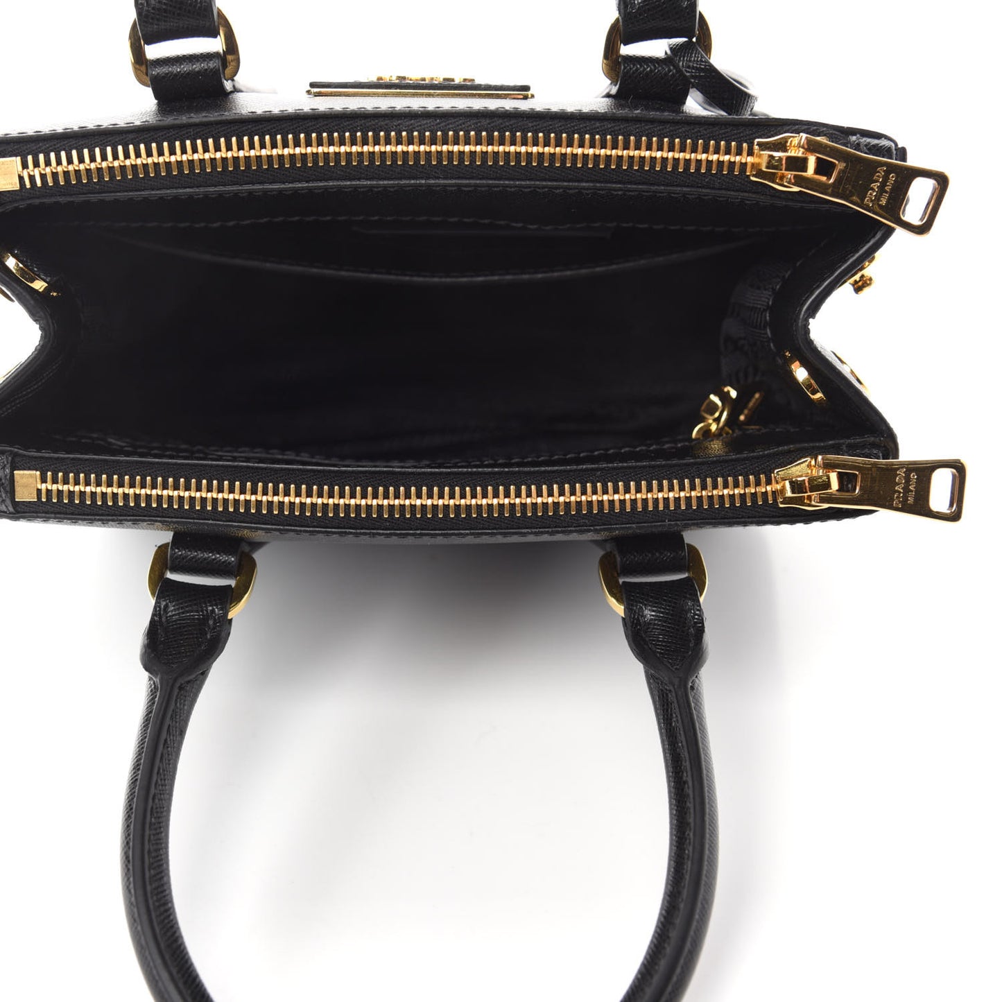 Saffiano Lux Mini Galleria Double Zip Tote Black