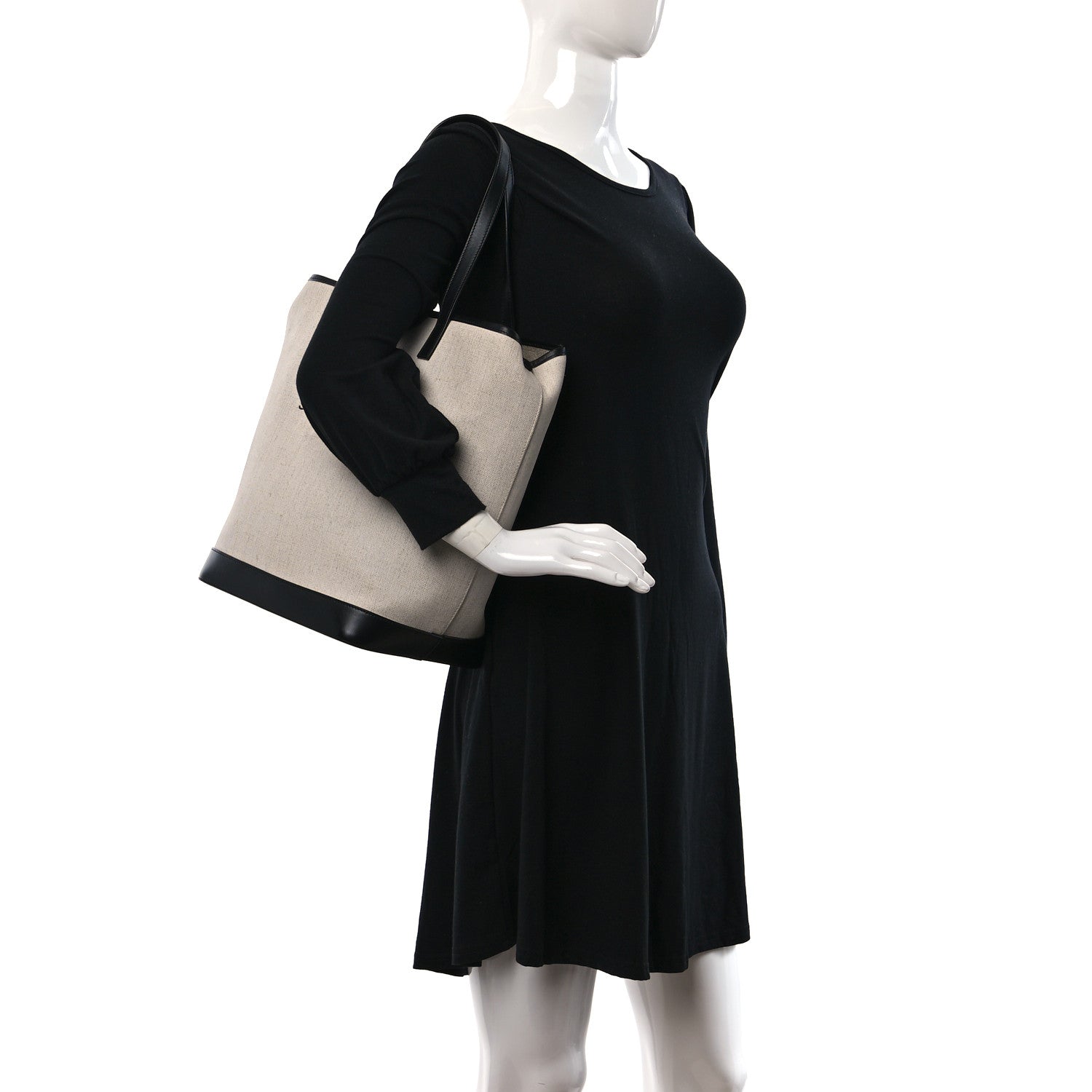 Saint Laurent Canvas Calfskin Teddy Drawstring Shopping Tote White Black 2 of 16