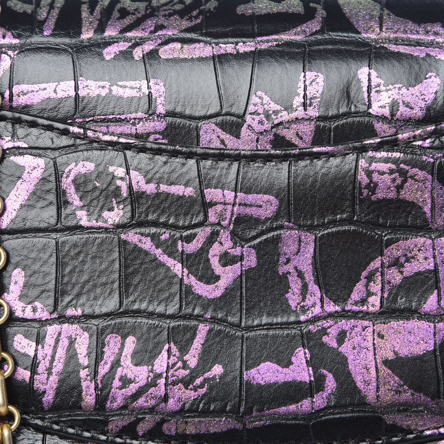 Calfskin Crocodile Embossed Graffiti 2.55 Mini Cocodile Reissue Flap Black Pink