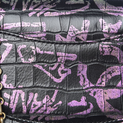 Chanel Calfskin Crocodile Embossed Graffiti 2.55 Mini Cocodile Reissue Flap Black Pink 9 of 12