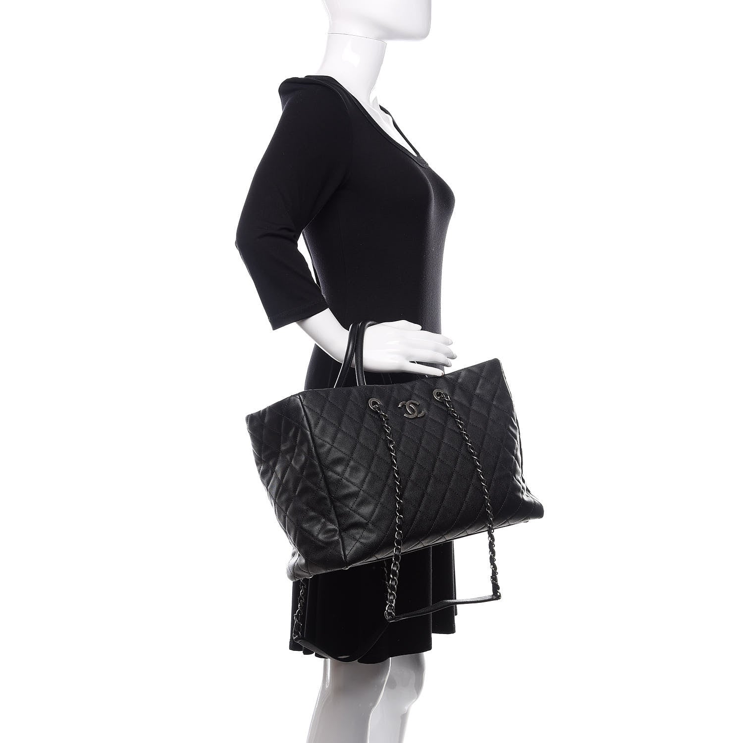 Chanel Caviar Quilted Large Coco Handle Shopping Tote Black 2 of 10