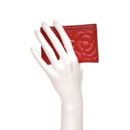Chanel Caviar Camellia Embossed Card Holder Red 2 of 18