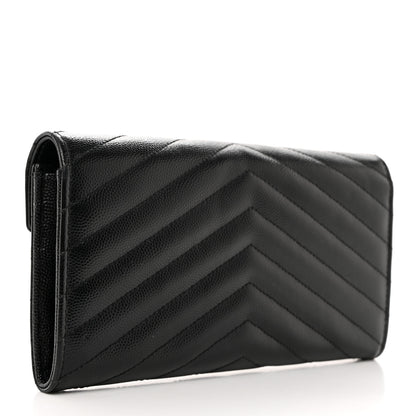 Saint Laurent Grain De Poudre Matelasse Chevron Monogram Flap Wallet Black 3 of 9