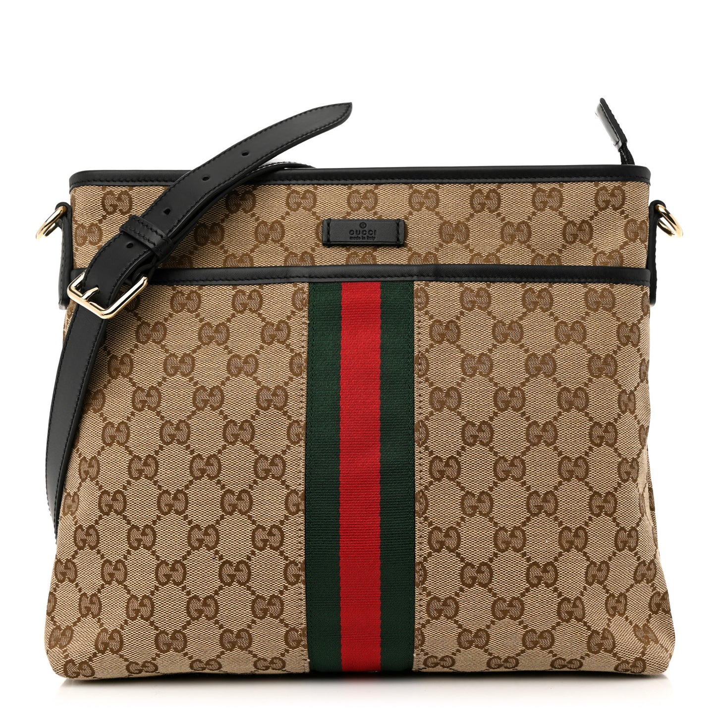 GG Monogram Web Flat Messenger Bag Black