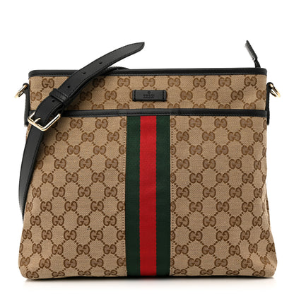 Gucci GG Monogram Web Flat Messenger Bag Black 1 of 11