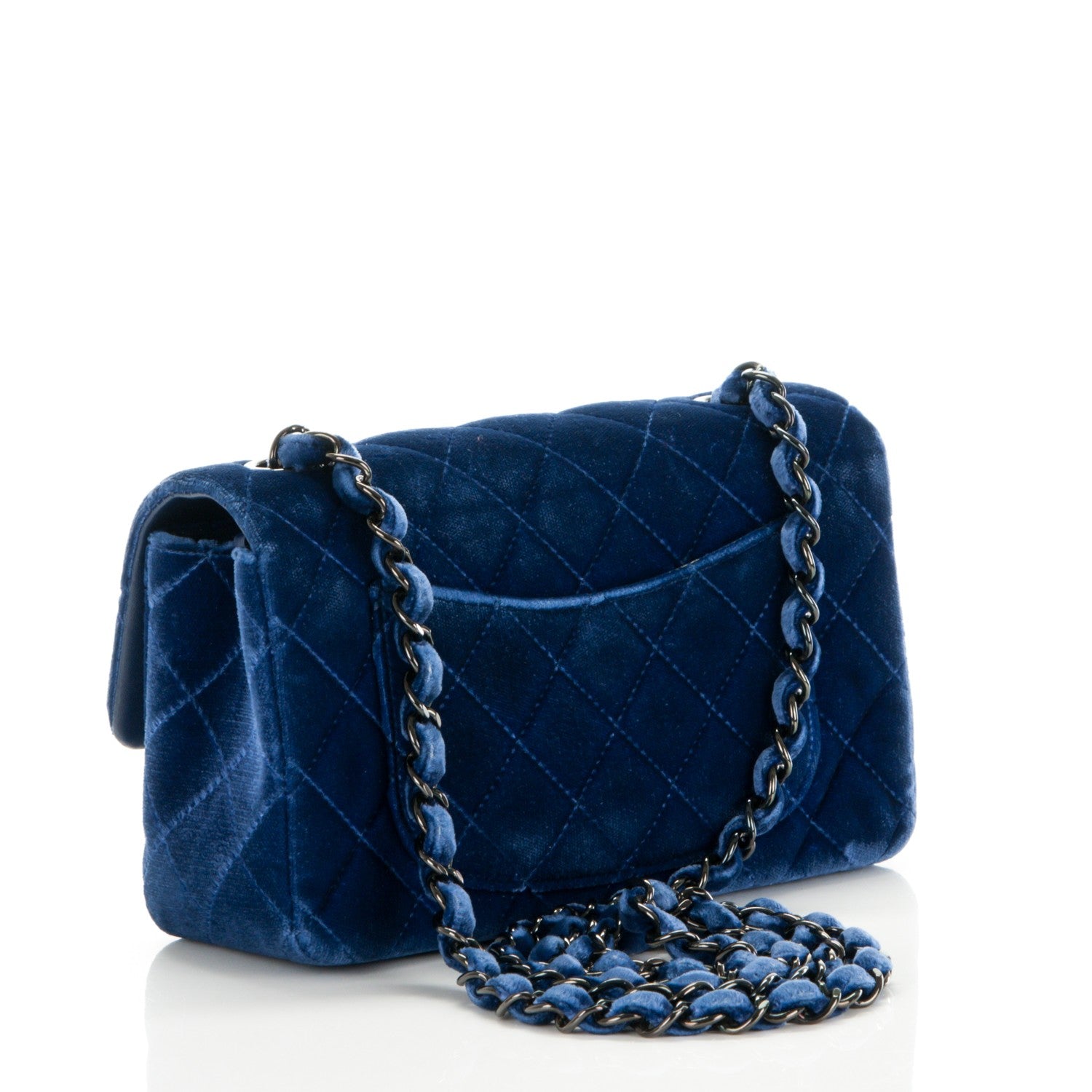 Chanel Velvet Quilted Mini Rectangular Flap Blue 3 of 7