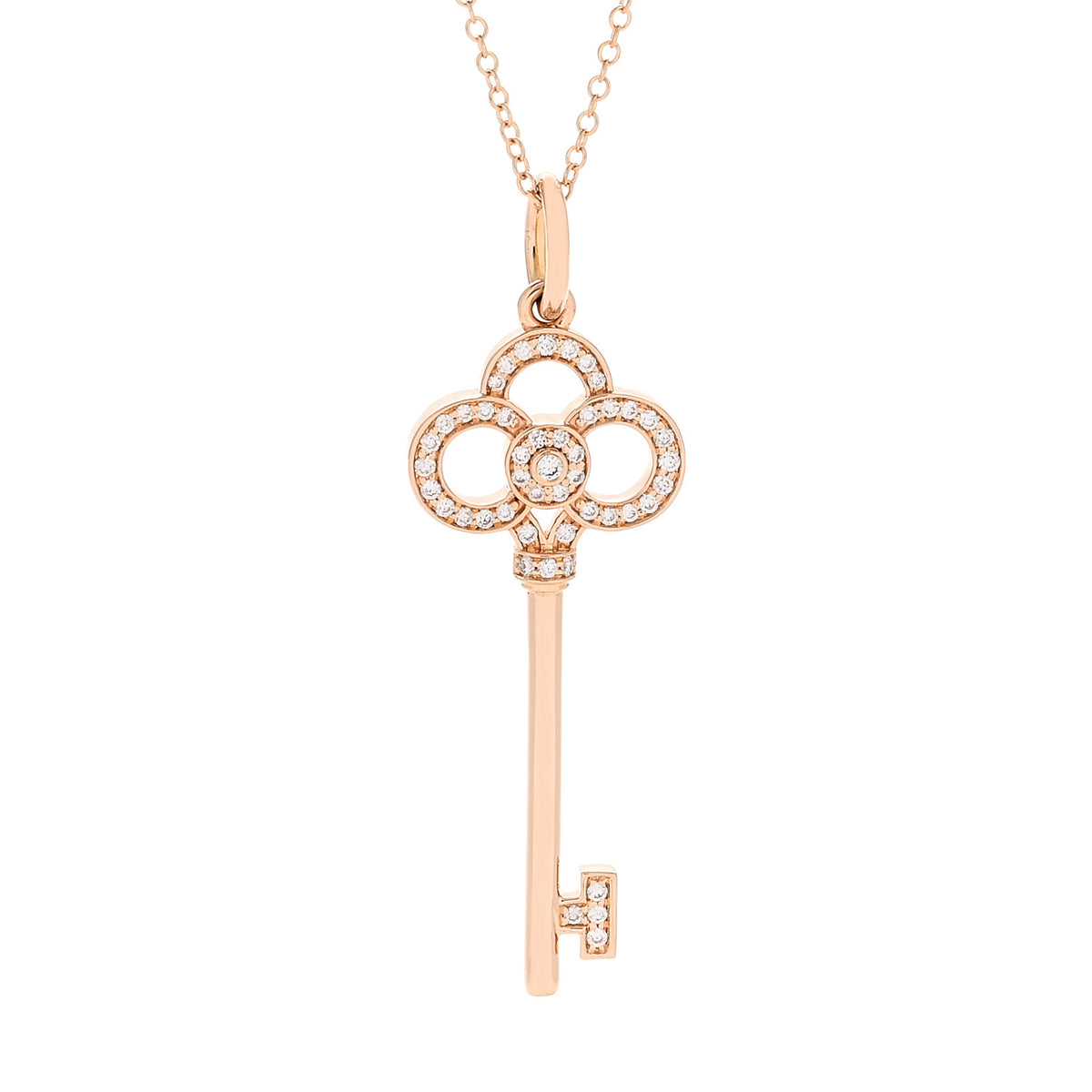 18K Rose Gold Diamond Crown Key Pendant Necklace