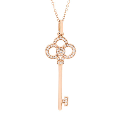 Tiffany 18K Rose Gold Diamond Crown Key Pendant Necklace 4 of 7