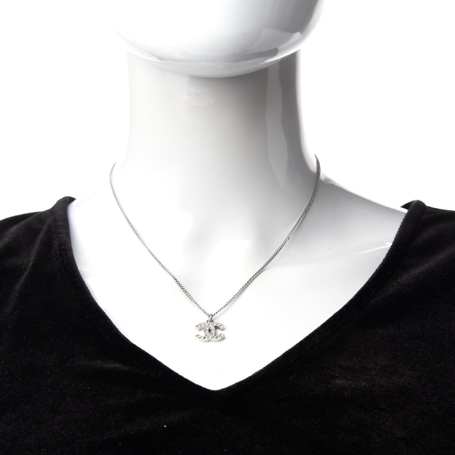 Chanel Crystal Timeless CC Necklace Silver 2 of 6