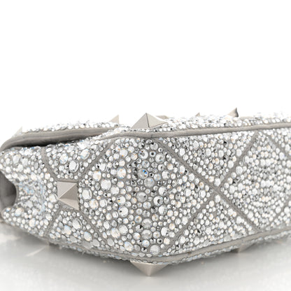 Valentino Garavani Crystal Suede Enamel Medium Roman Stud Shoulder Bag Silver 8 of 10