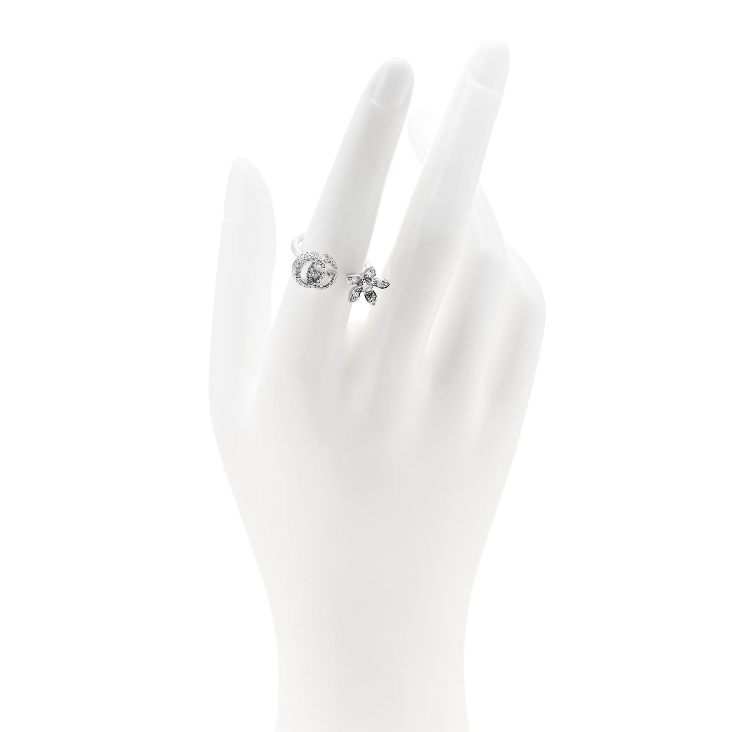 18K White Gold Diamond Flora GG Open Ring 53 6.5