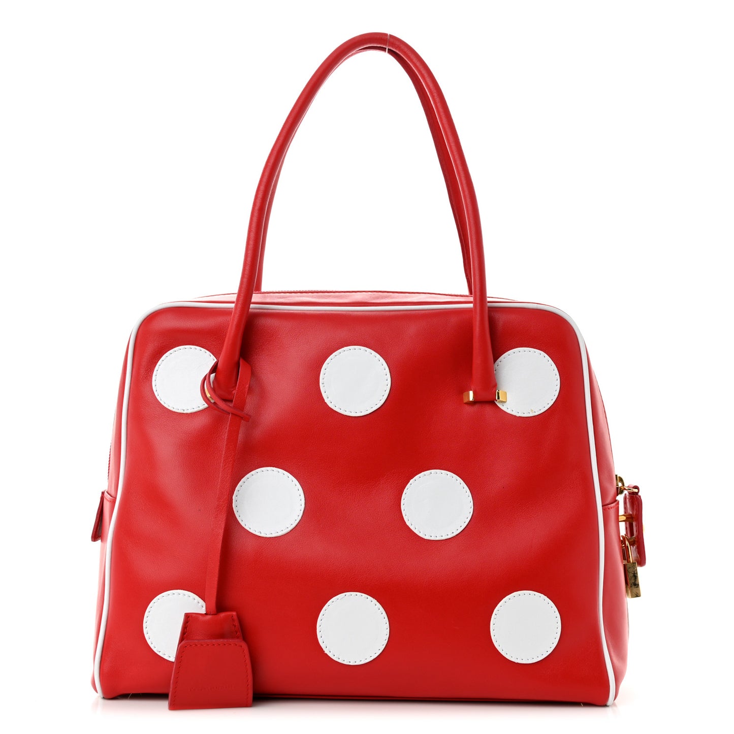 Calfskin Polka Dot Satchel Red White