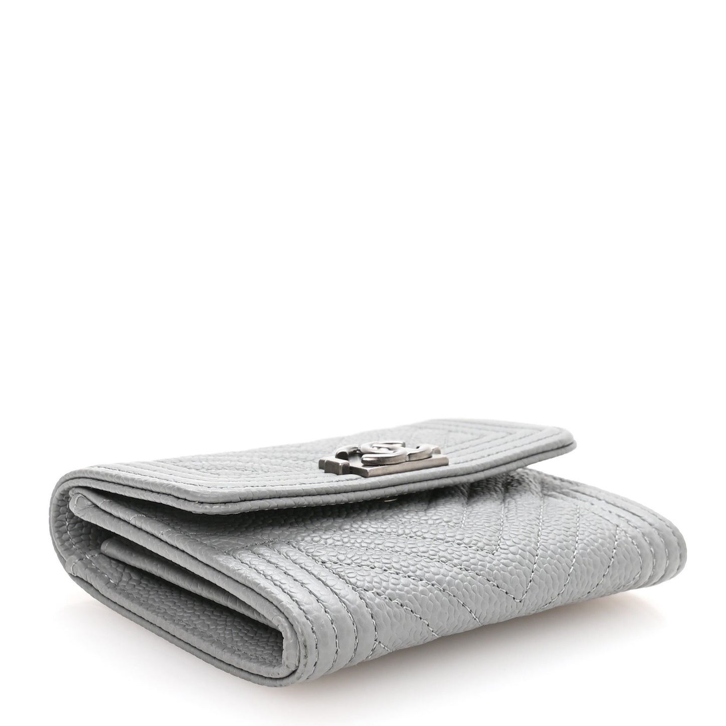 Caviar Chevron Quilted Boy Card Holder Wallet Grey