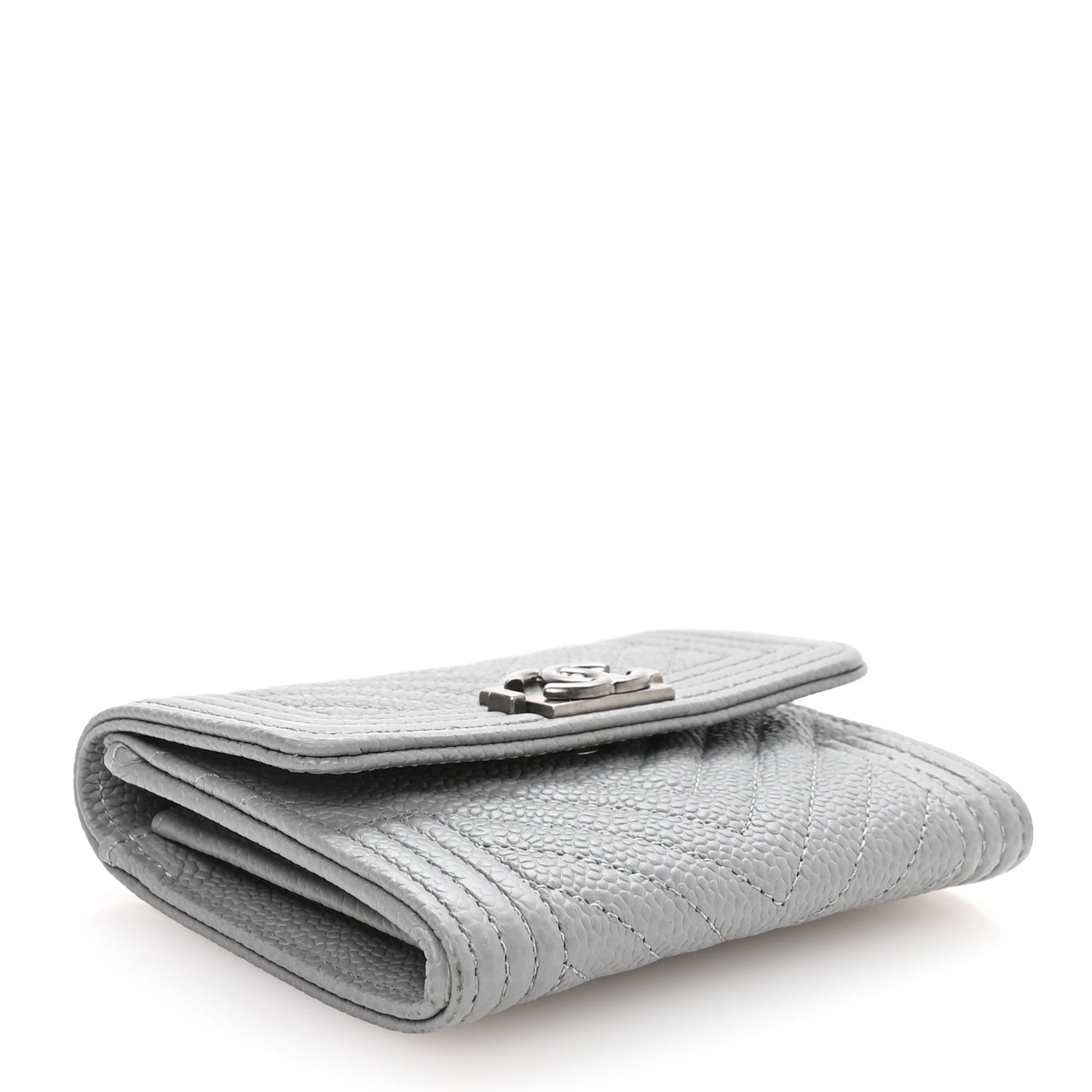 Chanel Caviar Chevron Quilted Boy Card Holder Wallet Grey 4 of 9