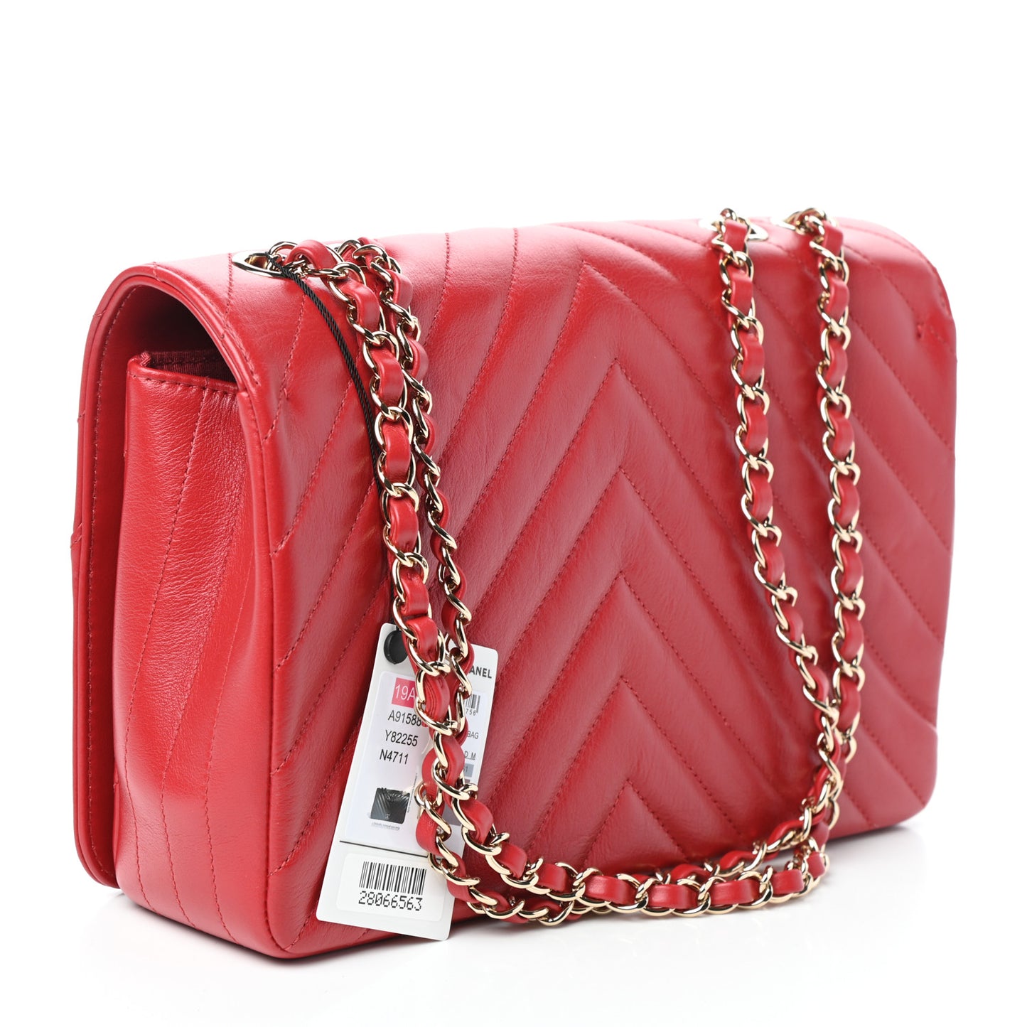 Calfskin Chevron Quilted Large Statement Flap Red