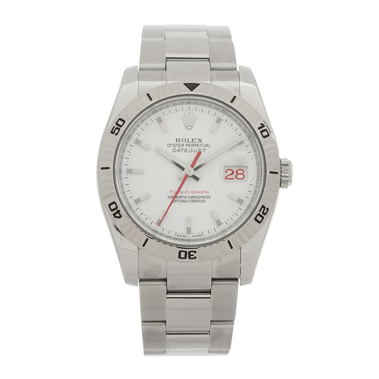 Stainless Steel 18K White Gold 36mm Oyster Perpetual Datejust Turn-O-Graph Watch White 116264