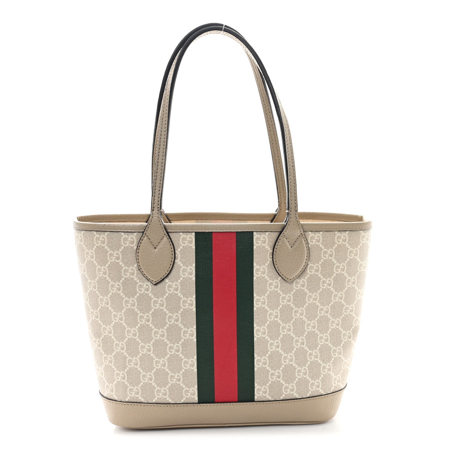 Gucci GG Supreme Monogram Textured Dollar Calfskin Web Small Ophidia Tote Beige Mystic White Oatmeal 1 of 10