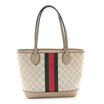 Gucci GG Supreme Monogram Textured Dollar Calfskin Web Small Ophidia Tote Beige Mystic White Oatmeal 1 of 10