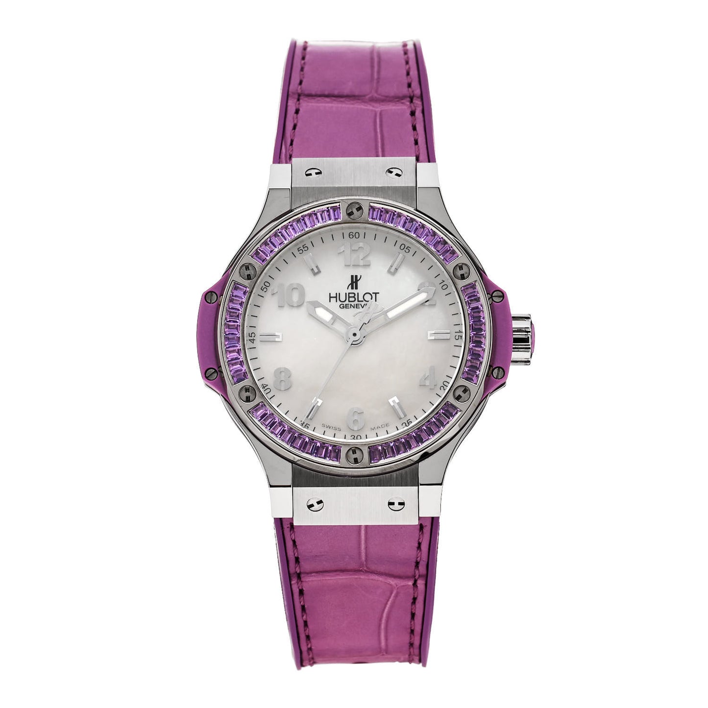 Stainless Steel Alligator Amethyst Mother of Pearl 38mm Big Bang Tutti Fruitti Quartz Watch 361.SV.6010.LR.1905