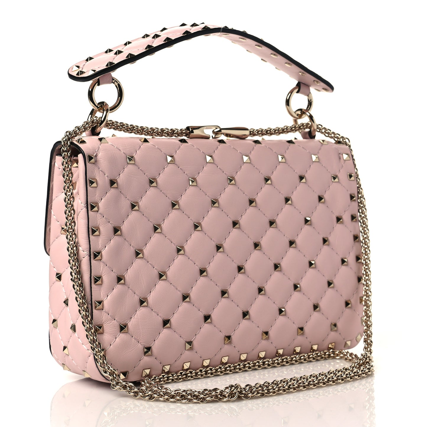 Nappa Medium Rockstud Spike Shoulder Bag Water Rose