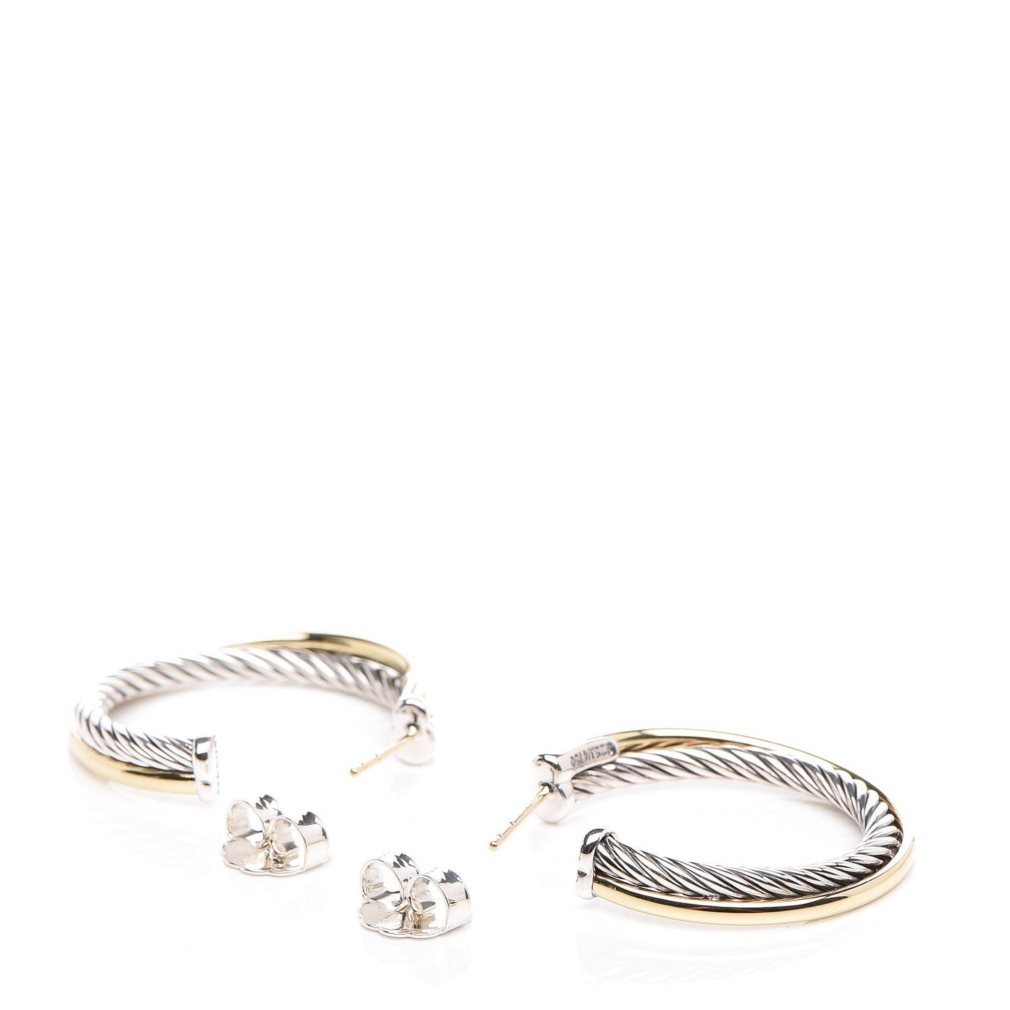 Sterling Silver 18K Yellow Gold 31mm Crossover Cable Hoop Earrings