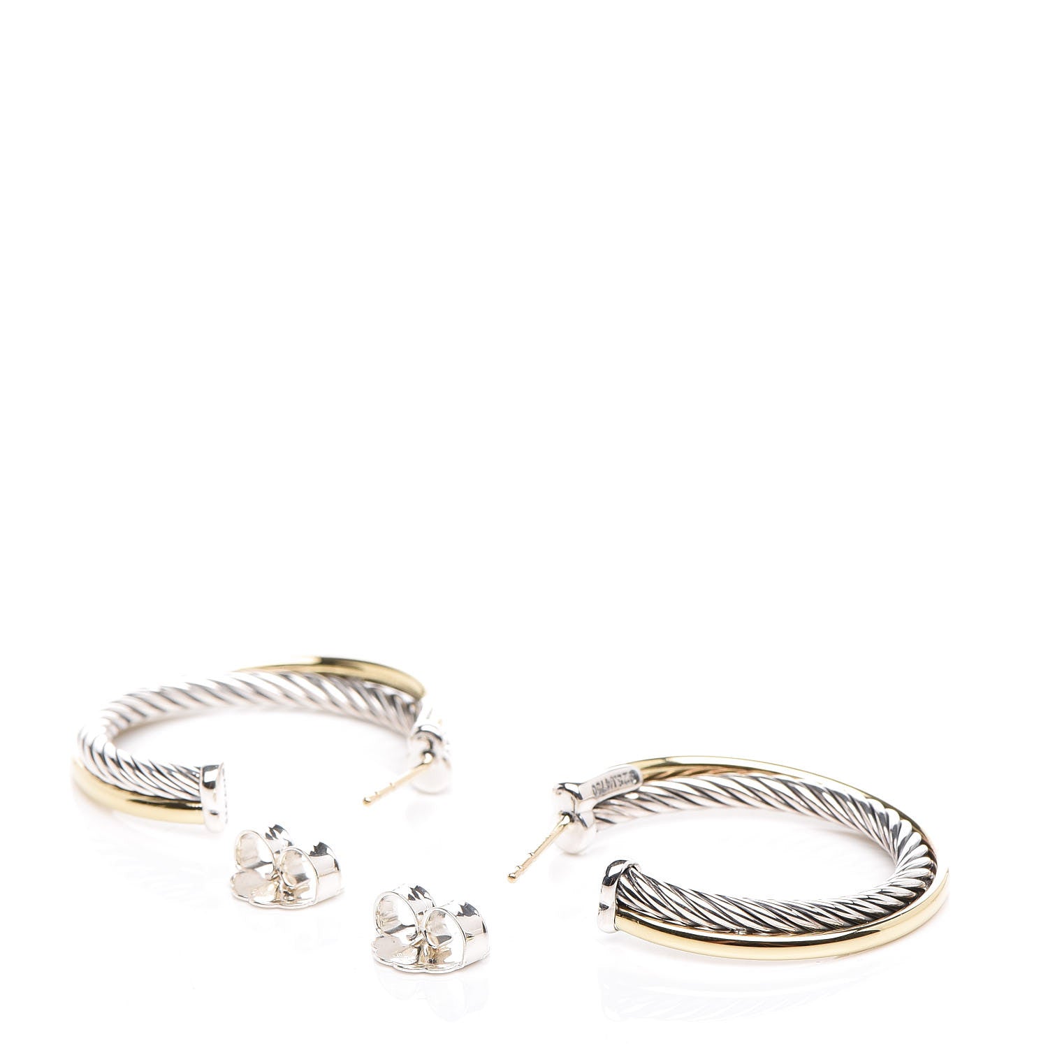 David Yurman Sterling Silver 18K Yellow Gold 31mm Crossover Cable Hoop Earrings 3 of 5