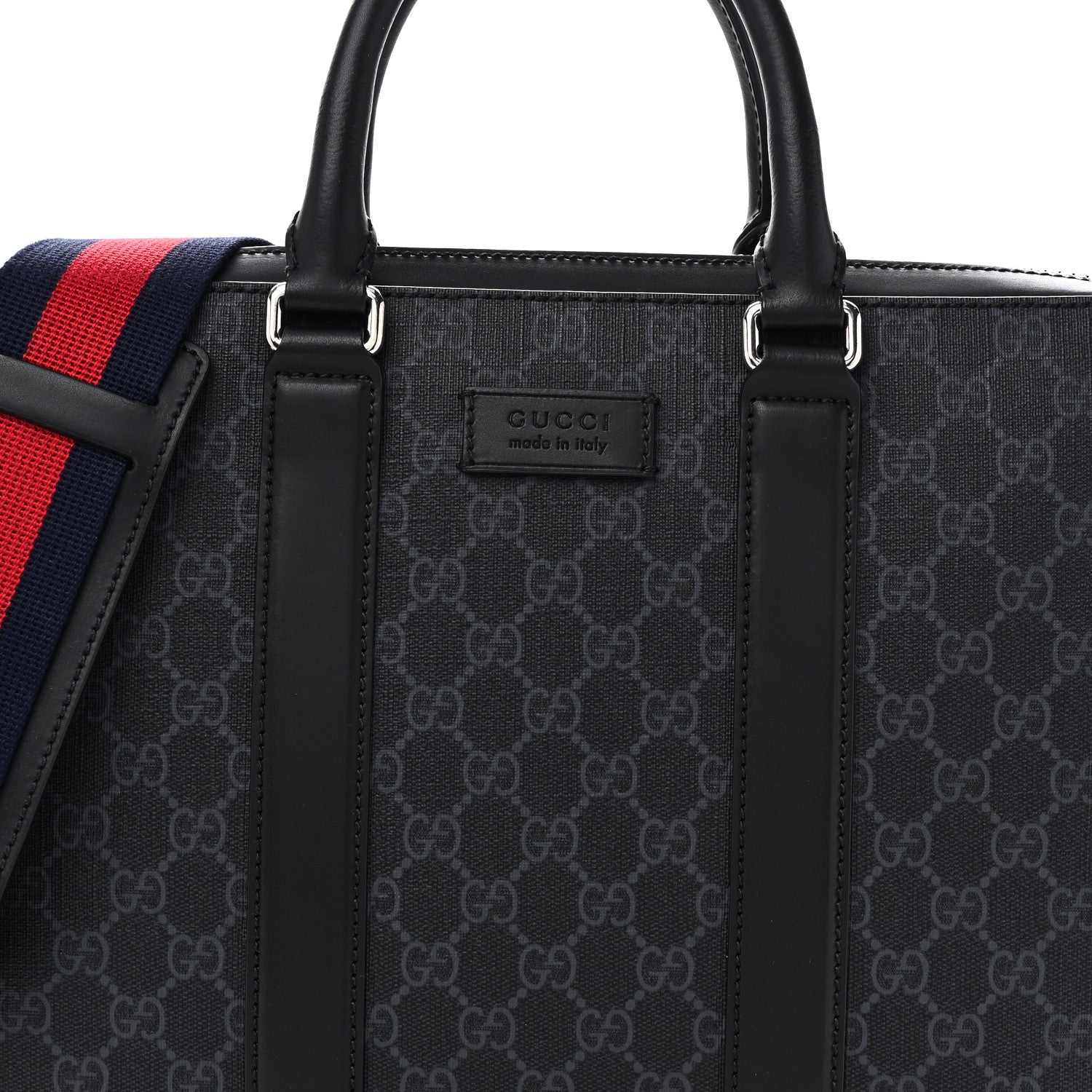 Gucci GG Supreme Monogram Appia Calfskin Web Briefcase Black 8 of 10