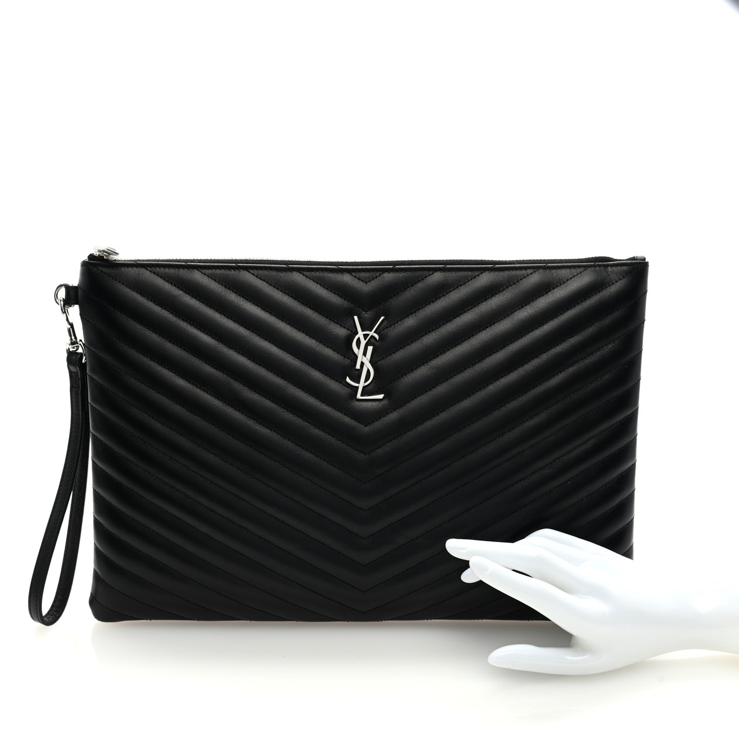 Calfskin Matelasse Chevron Monogram Document Holder Black