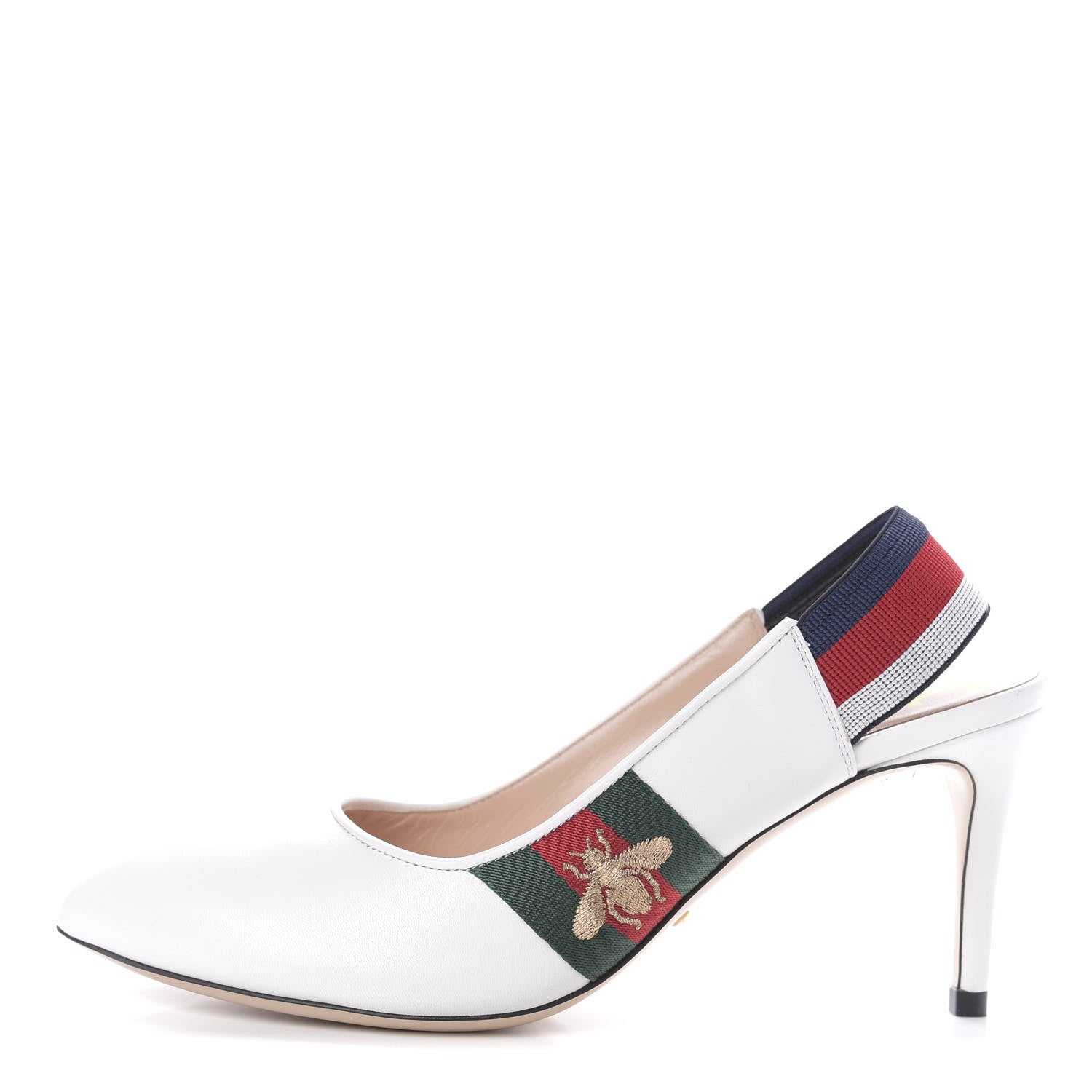 Gucci Malaga Kid Web Sylvie Mid Heel Slingback Pumps 36.5 White 1 of 10