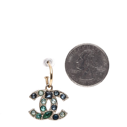 Chanel Crystal CC Dangle Earrings Dark Blue Gold 2 of 5