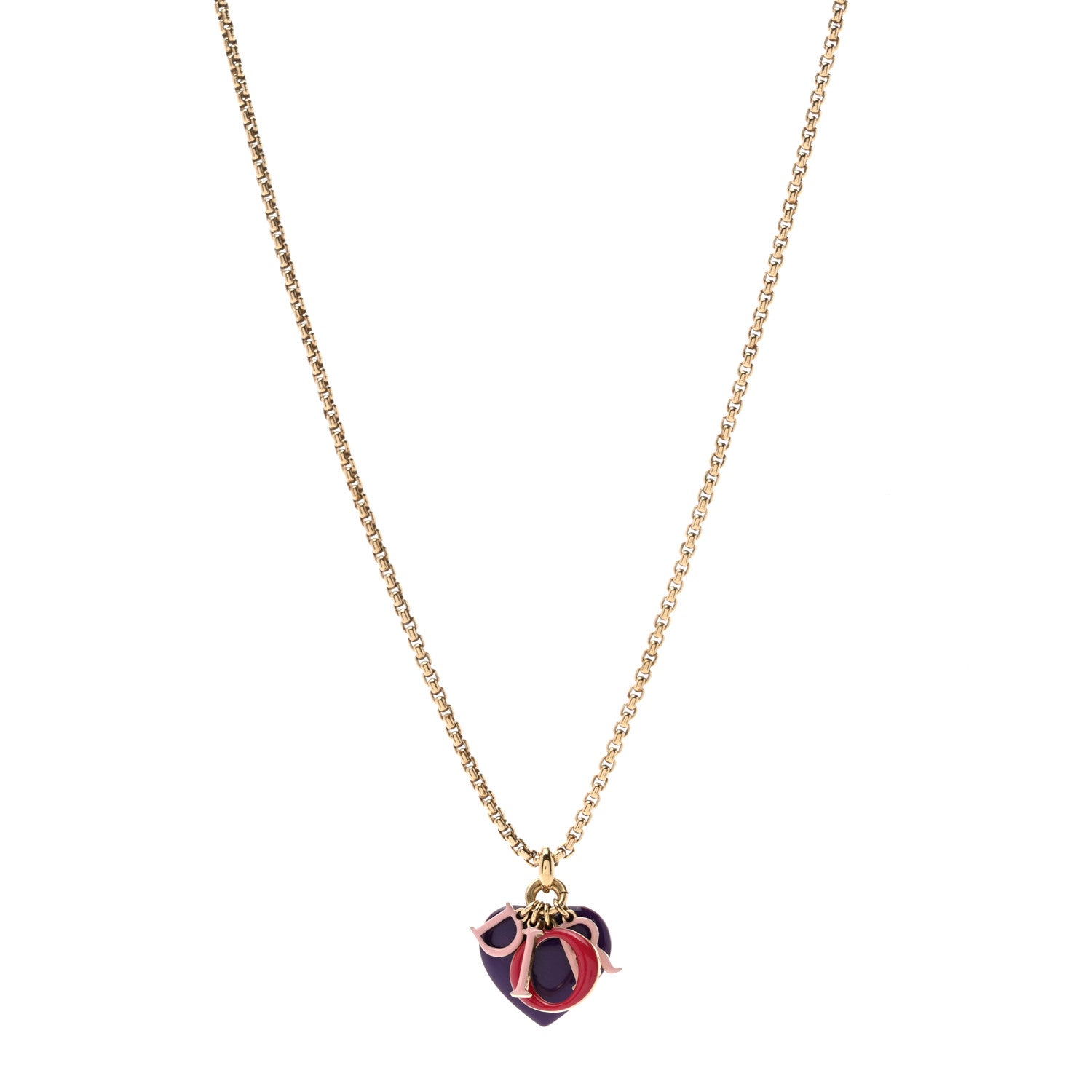 Christian Dior Metal Enamel Logo Heart Necklace Gold Multicolor 1 of 4