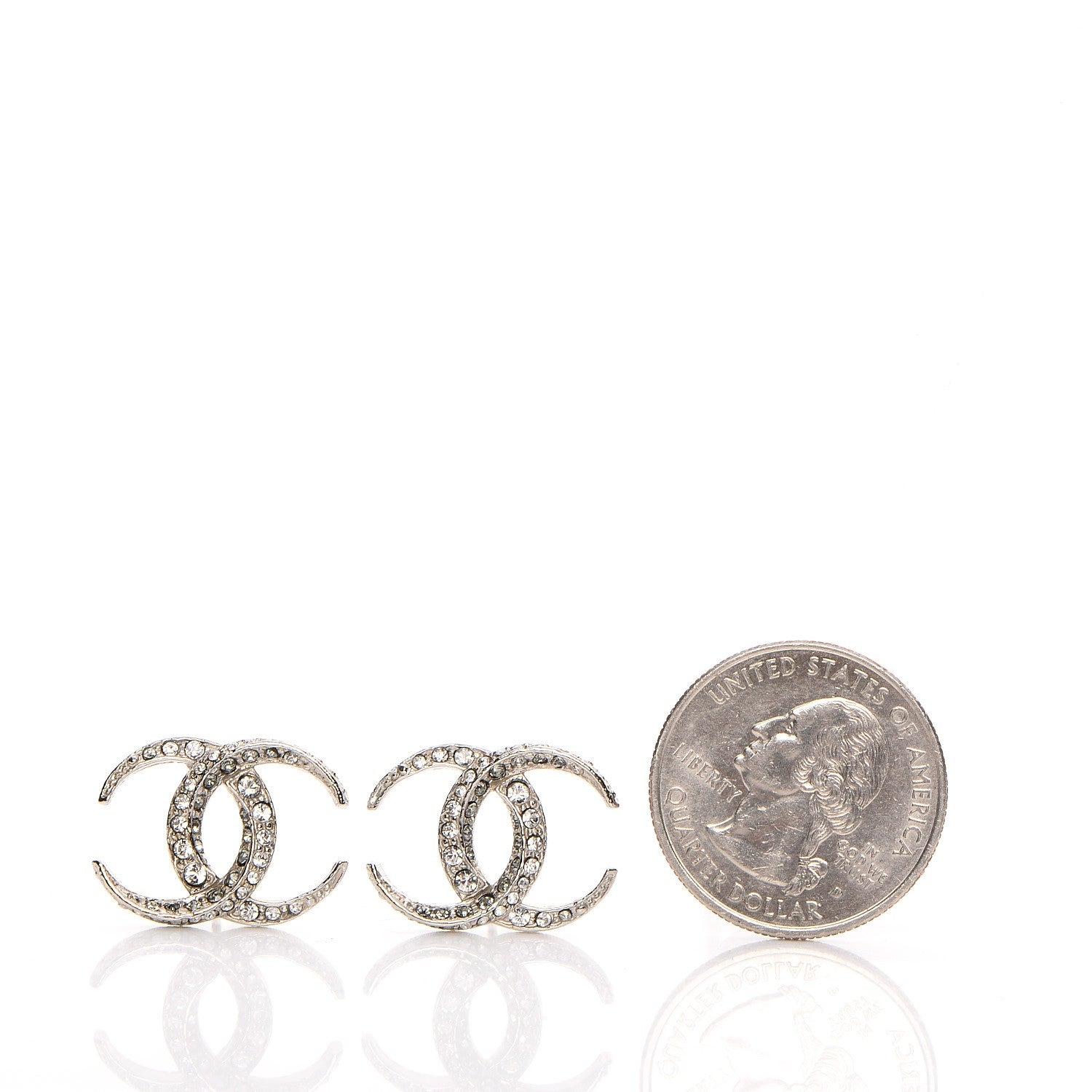 Chanel Crystal CC Moon Earrings Silver 2 of 5