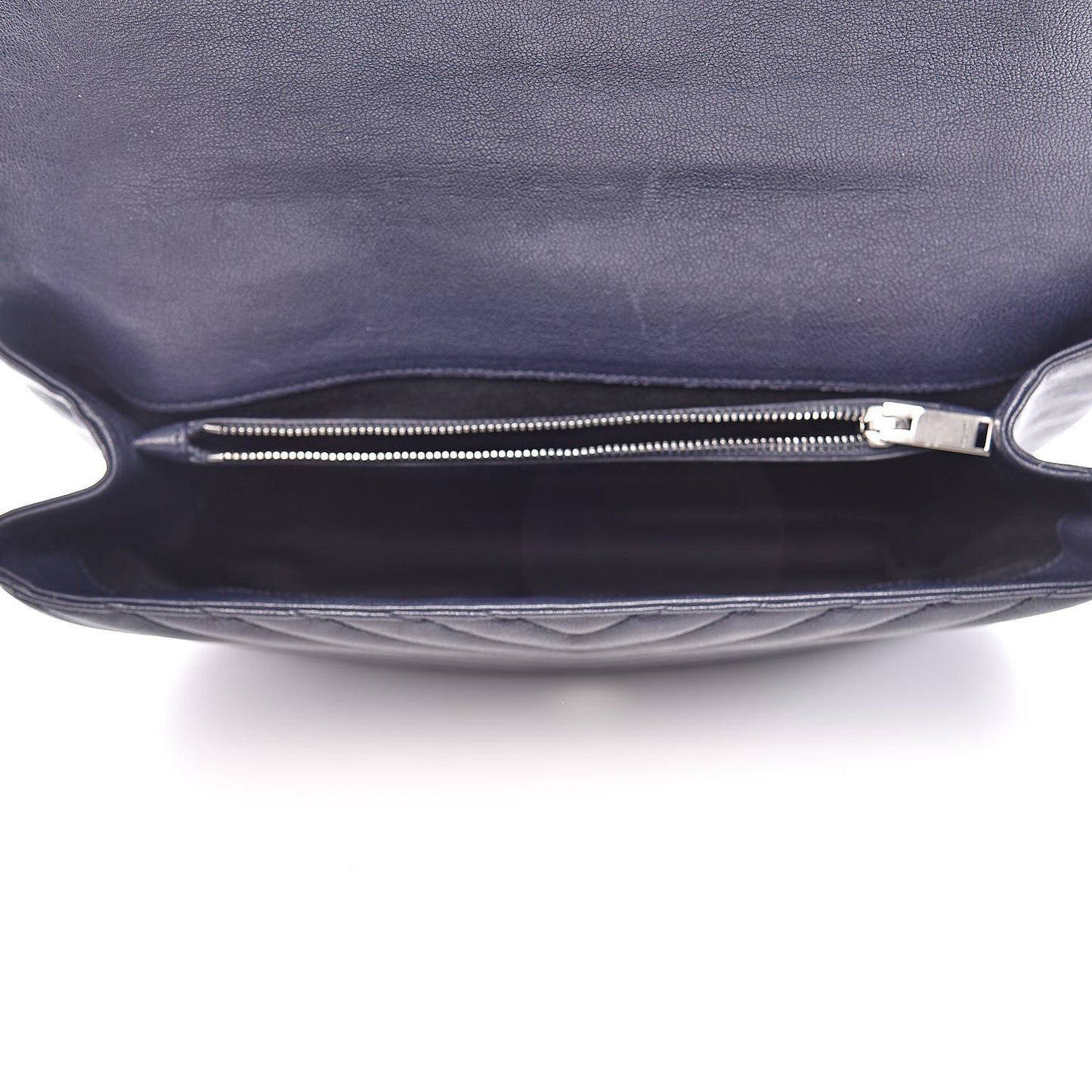 Sheepskin Matelasse Chevron Monogram Large College Satchel Navy Blue
